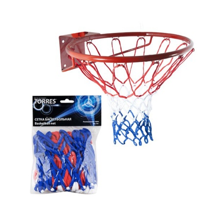 Купить Сетка баскетбольная Torres, нить 4 мм, бело-сине-красная в Ардатове 